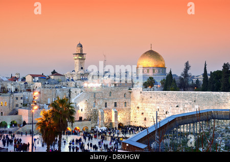 Skyline of the Old City at he Western Wall and Temple Mount in Jerusalem, Israel. Stock Photo