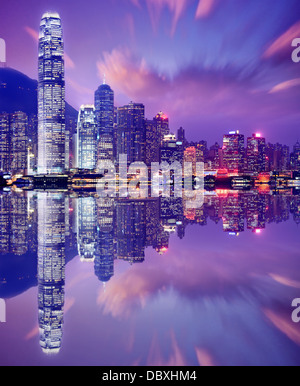 Hong Kong, China skyline from Victoria Harbor.