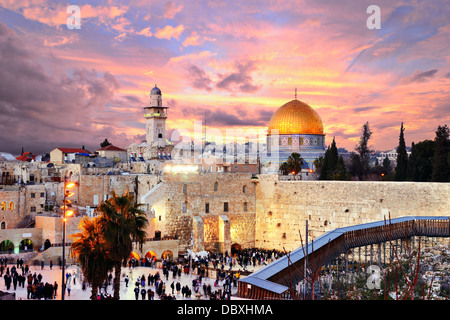 Skyline of the Old City at he Western Wall and Temple Mount in Jerusalem, Israel. Stock Photo