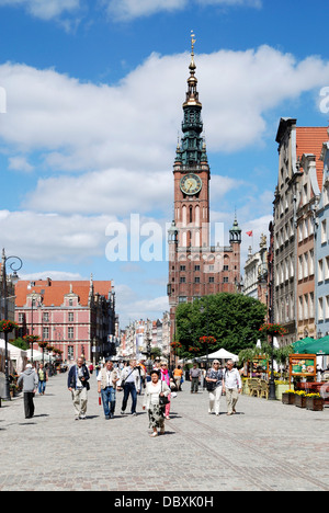 Historic Old Town of Gdansk with the Town hall on Long Market. Stock Photo