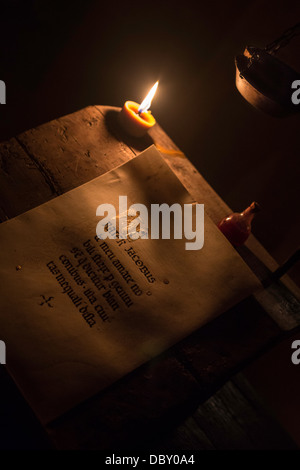 Old book handwritten at candlelit Stock Photo