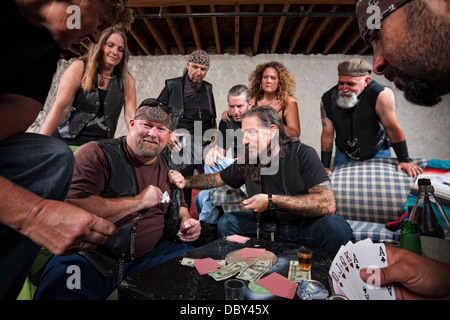 Aggressive Biker Gang Gamblers Stock Photo