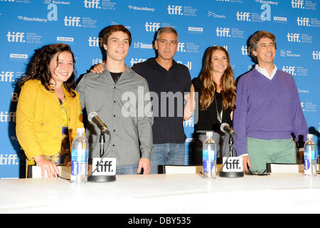 Amara Miller, Nick Krause, George Clooney, Shailene Woodley, Alexander Payne  36th Annual Toronto International Film Festival - 'The Descendants' press conference at the TIFF BELL Lightbox.  Toronto, Canada - 10.09.11 Stock Photo