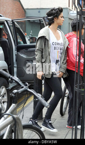 Katrina Kaif arrives with curlers in her hair,  on the film set of bollywood movie 'Ek Tha Tiger' in St. Stephen's Green Shopping Centre. Dublin, Ireland - 12.09.11 Stock Photo