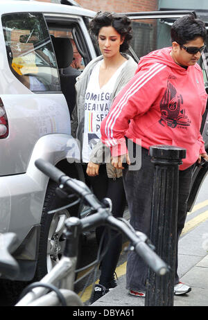 Katrina Kaif arrives with curlers in her hair,  on the film set of bollywood movie 'Ek Tha Tiger' in St. Stephen's Green Shopping Centre. Dublin, Ireland - 12.09.11 Stock Photo