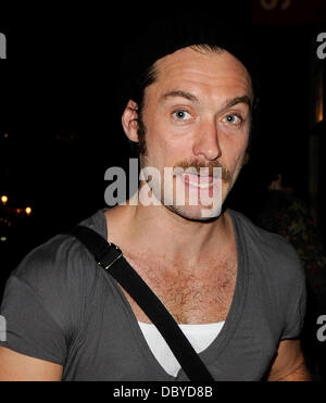 Jude Law sporting a moustache leaving the Donmar Warehouse after performing in 'Anna Christie' London, England - 13.09.11 Stock Photo