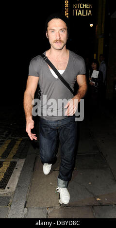 Jude Law sporting a moustache leaving the Donmar Warehouse after performing in 'Anna Christie' London, England - 13.09.11 Stock Photo