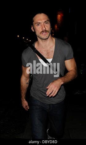 Jude Law sporting a moustache leaving the Donmar Warehouse after performing in 'Anna Christie' London, England - 13.09.11 Stock Photo