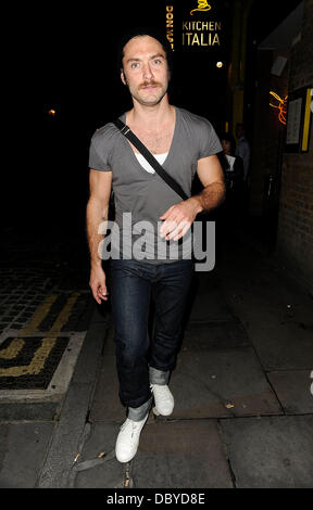 Jude Law sporting a moustache leaving the Donmar Warehouse after performing in 'Anna Christie' London, England - 13.09.11 Stock Photo