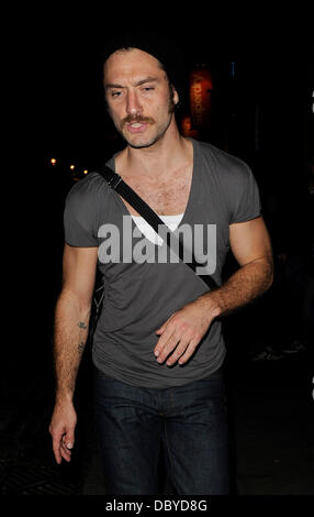 Jude Law sporting a moustache leaving the Donmar Warehouse after performing in 'Anna Christie' London, England - 13.09.11 Stock Photo