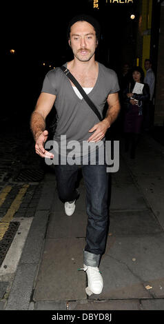 Jude Law sporting a moustache leaving the Donmar Warehouse after performing in 'Anna Christie' London, England - 13.09.11 Stock Photo