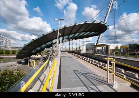 Central Park Transport Interchange tram stop at Newton Heath, Manchester, UK.  On the Metrolink Oldham and Rochdale line. Stock Photo