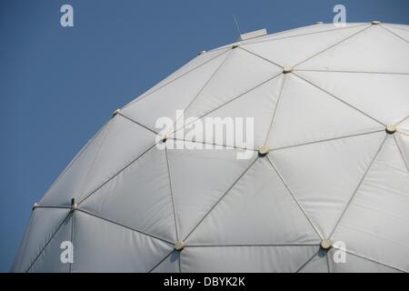 Bad Aibling, Germany. 06th Aug, 2013. Detailed view of a radome (radar dome) at the Bad Aibling Station near Bad Aibling, Germany, 06 August 2013. Bad Albing Station was a large spy station of US intelligence organization NSA (NAtional Security Agency). Photo: ANDREAS GEBERT/dpa/Alamy Live News Stock Photo