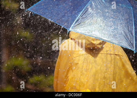 Woman under umbrella in rain Stock Photo