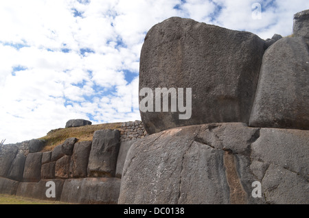 Giant stone walls at Sacsayhuaman, Inca site near Cuzco, Peru Stock Photo