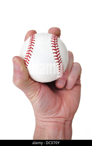 Hand holding a baseball and about to throw / pitch Stock Photo