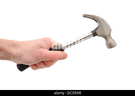 Hand using / holding a hammer Stock Photo