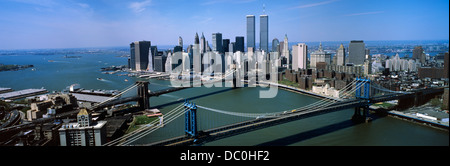 SKYLINE SHOWING WORLD TRADE CENTER TOWERS NEW YORK CITY FINANCIAL DISTRICT BEFORE SEPTEMBER 11 2001 Stock Photo