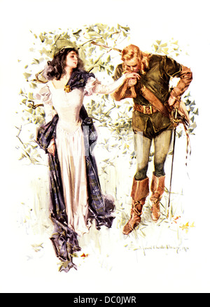 1910 ILLUSTRATION OF 13TH CENTURY ROBIN HOOD AND MAID MARIAN BY H. C. CHRISTY Stock Photo