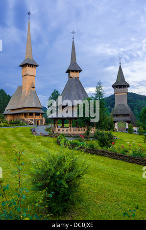 Wooden buildings, at Barsana monastery complex ,Maramures region, the northern part of the country,made by timber wood Stock Photo