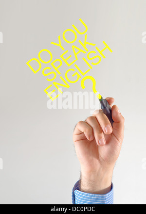 Man Hand writing Learn English with black marker on visual screen ...
