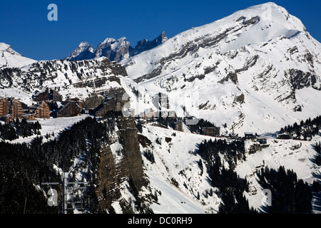 Avoriaz Les Hauts Fort and Les Dents Blanche in the background Portes du Soleil France Stock Photo