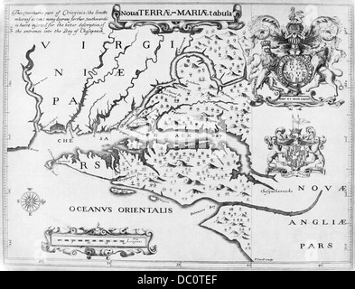 1600s 1635 MAP OF COLONIAL MARYLAND AND CHESAPEAKE BAY Stock Photo