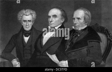 ILLUSTRATION PORTRAIT OF ANDREW JACKSON WITH MEMBERS OF WHIG PARTY DANIEL WEBSTER AND HENRY CLAY Stock Photo