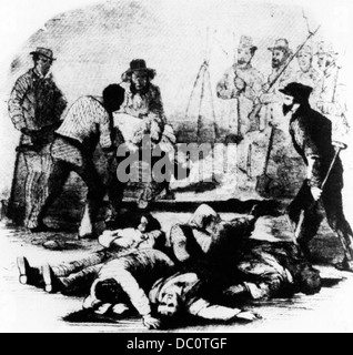 1800s 1850s OCTOBER 1859 BURYING DEAD INSURGENTS KILLED IN JOHN BROWN'S ATTACK ON ARSENAL AT HARPER'S FERRY WV Stock Photo