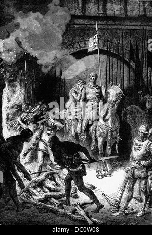 1200s SPANISH HERO EL CID RODRIGO DIAZ DE VIVAR ORDERING THE EXECUTION OF AHMED BURNED AT THE STAKE BY ALPHONSE DE NEUVILLE Stock Photo