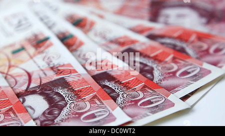 £50 notes fanned out. British currency. Stock Photo