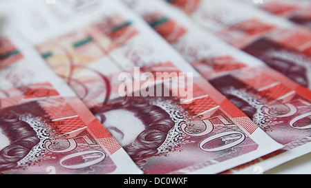 £50 notes fanned out. British currency. Stock Photo