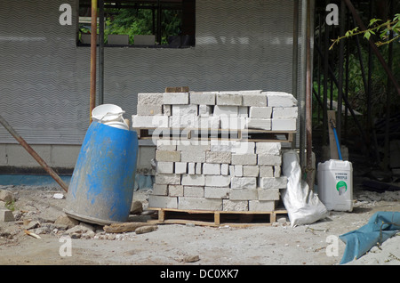 A stack of bricks on a building site Stock Photo