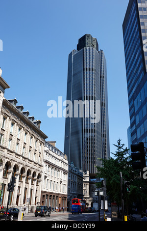 view along bishopsgate towards tower 42 formerly the natwest tower london england uk Stock Photo