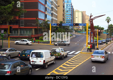Intersection of Bajada Balta, Malecon 28 de Julio and Av. Benavides in Miraflores, Lima, Peru Stock Photo