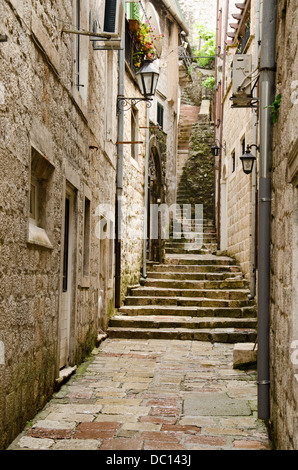 Stairs in the old town of Kotor, one of the most famous places on Adriatic coast of Montenegro. Stock Photo