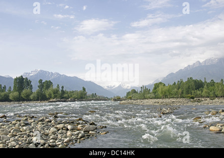 View of Lidder River on the way to Pahalham, Jammu and Kashmir Stock Photo