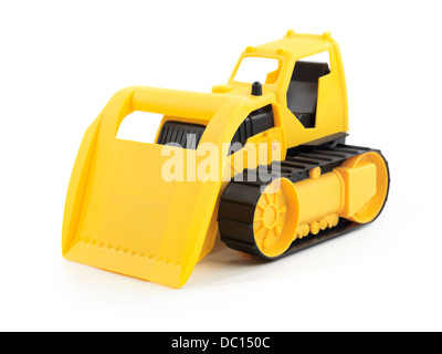 Yellow toy bulldozer isolated on white background Stock Photo