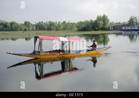 Shikara or house boat in Nageen lake, Srinagar, Jammu & Kashmir, India Stock Photo