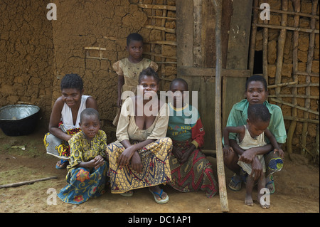 Republic of Congo, March 2011: Douakani village. The indiginous people (the Babongo). Stock Photo