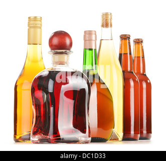 Assorted alcoholic beverages isolated on white background Stock Photo