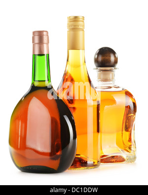 Assorted alcoholic beverages isolated on white background Stock Photo