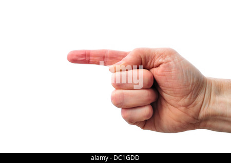 Finger pointing left Stock Photo