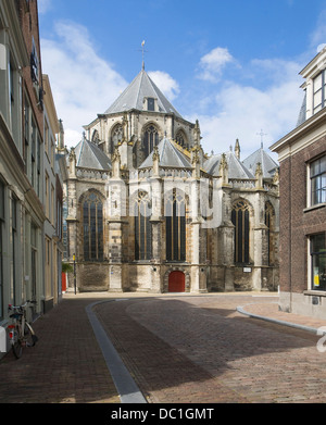 Wide angle distorted view Grotekerksbuurt street Grote Kerk Dordrecht, Netherlands Stock Photo