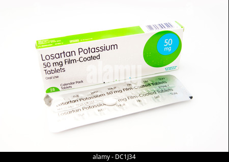 Losartan Potassium tablets used for lowering high blood pressure Stock Photo