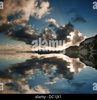 Beautiful sunrise landscape over Mupe Bay on Jurassic Coast in Dorset, England Stock Photo