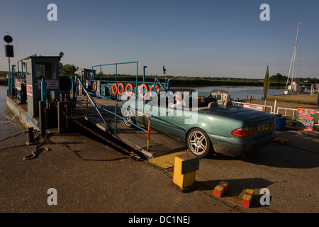 Car and passengers boarding the chain ferry crossing the River Yare in Reedham on the Norfolk Broads (more caption in description ..) Stock Photo