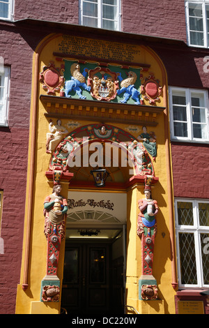 Portal of the old Ratsapotheke, Lueneburg, Lüneburg, Lower Saxony, Germany, Europe Stock Photo
