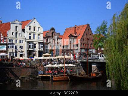 Historic boats, old harbour at Stintmarkt, Lueneburg, Lüneburg, Lower Saxony, Germany, Europe Stock Photo