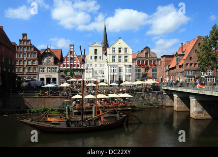 Historic boats, old harbour at Stintmarkt, Lueneburg, Lüneburg, Lower Saxony, Germany, Europe Stock Photo